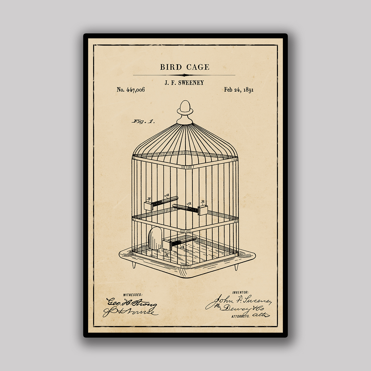 Bird Cage Blueprint - Aged