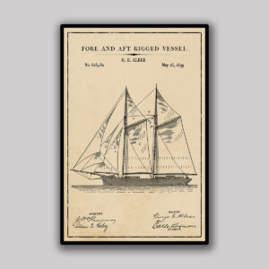 Fore And Aft Rigged Vessel Blueprint - Aged