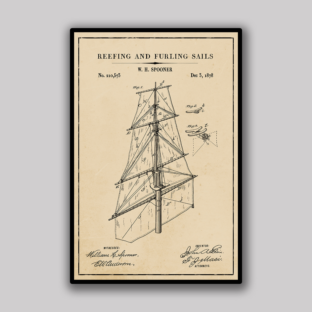 Reefing and Furling Sails Blueprint - Aged
