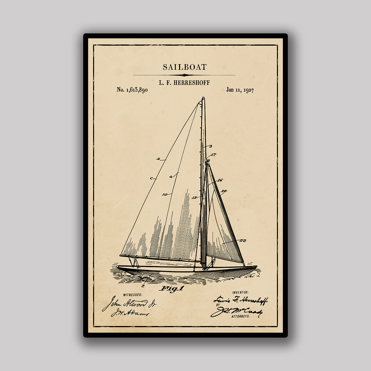 Sailboat 1 Blueprint - Aged