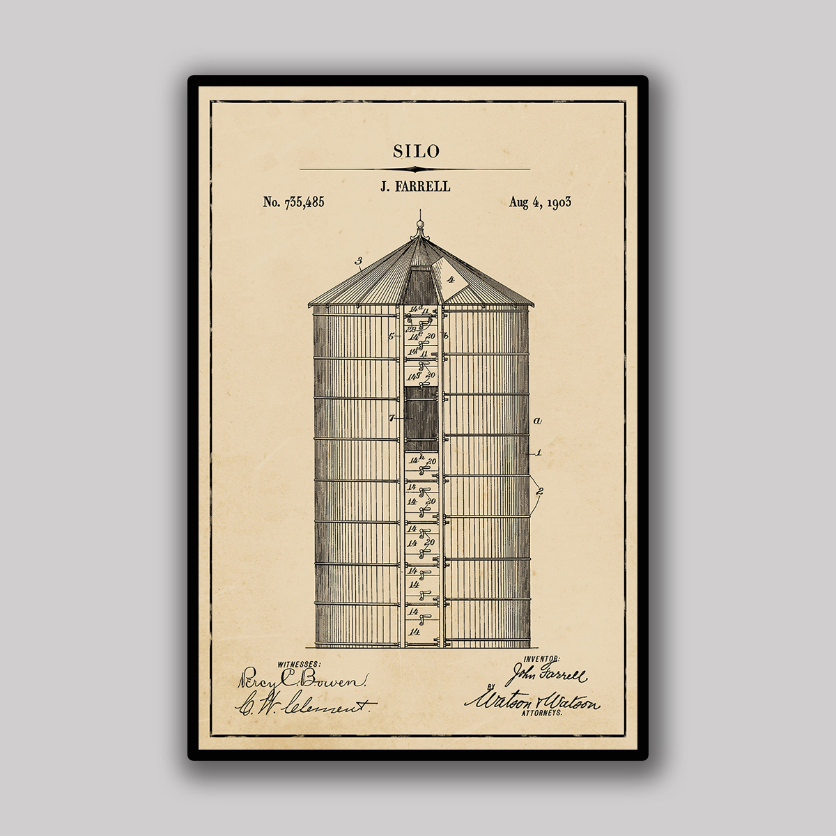 Grain Silo Blueprint - Aged