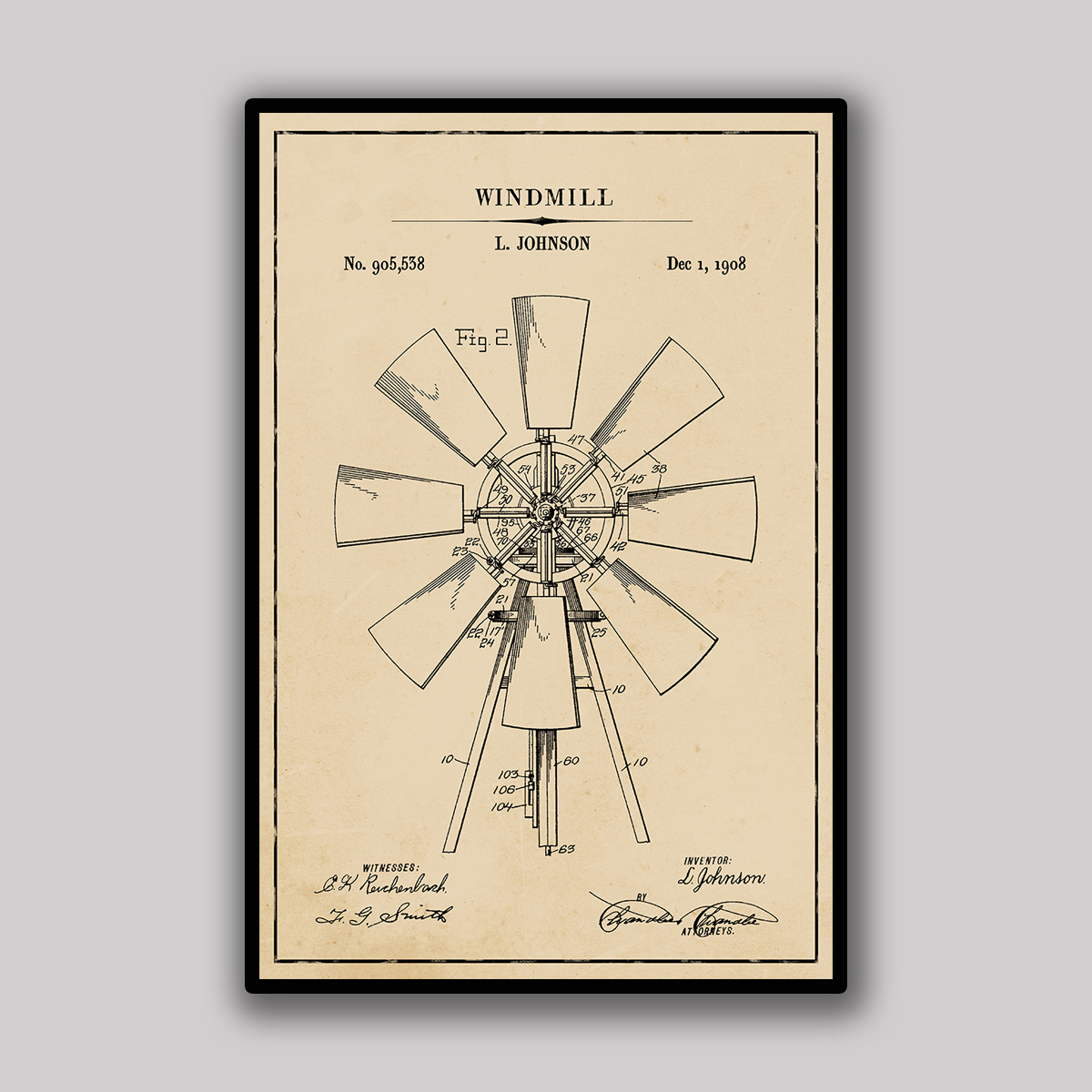 Windmill Blueprint - Aged