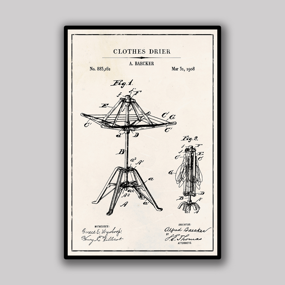 Clothes Dryer Patent Blueprint- Ivory