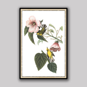 Yellow Songbirds & Floral Branch with Ivory Edge