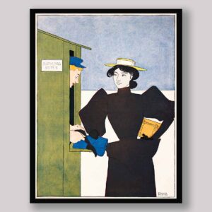 Woman Picking Up Bathing Suits, an 1895 illustration by Edward Penfield (1866–1925)