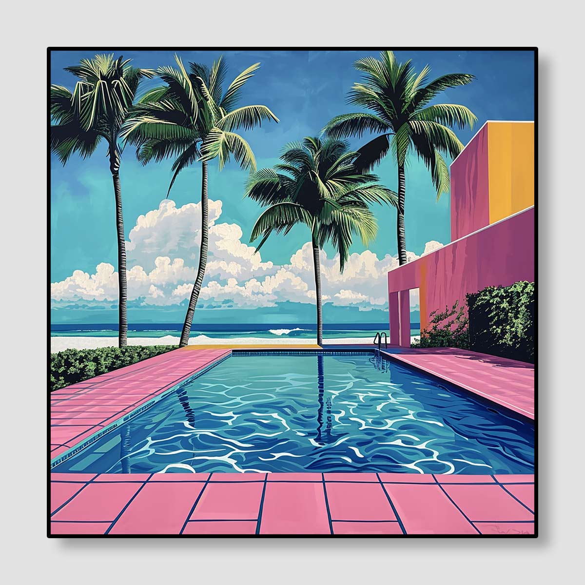 Pool On Miami Beach In Style Of Hiroshi Nagai